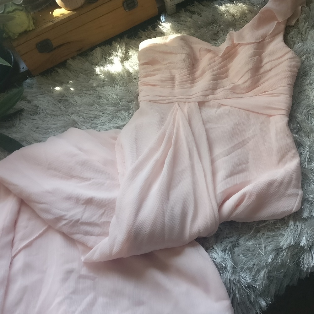David's Bridal Petal Pink Long Bridesmaid Dress